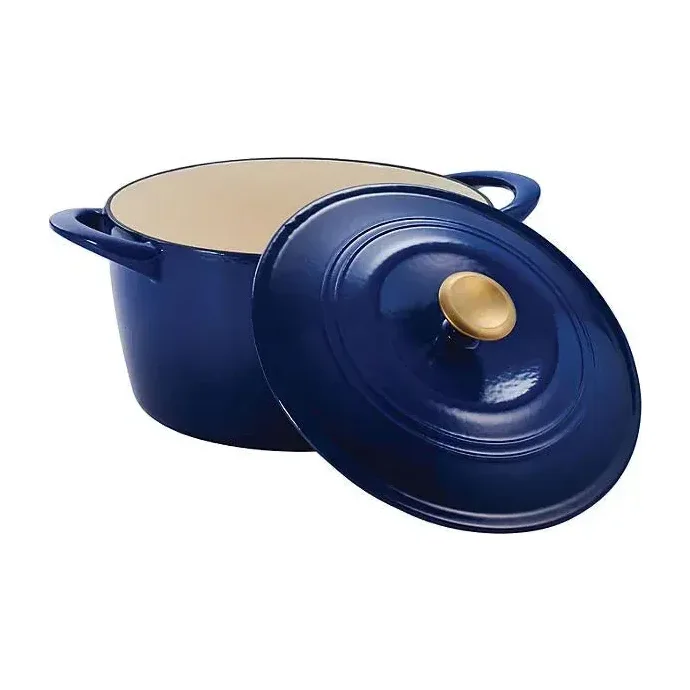Tramontina 7 Qt Enameled Cast Iron Dutch Oven, Classic Blue Silver Knob