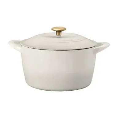 Tramontina 7 Qt Enameled Cast Iron Dutch Oven, Latte gold knob