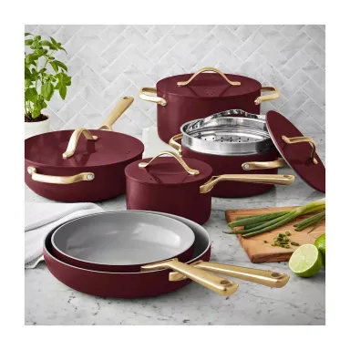 Member's Mark 11-Piece Modern Ceramic Cookware Set, Burgundy