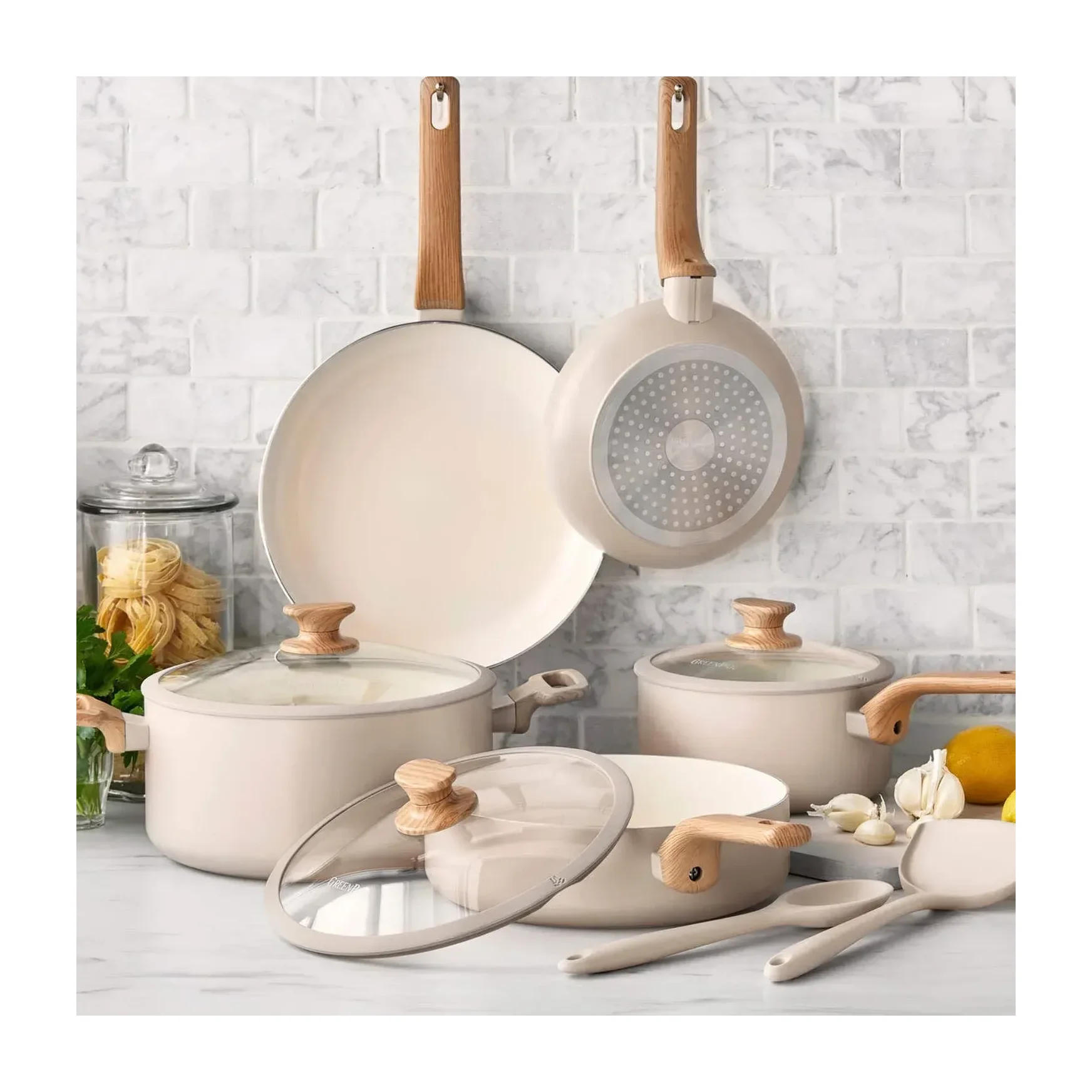 GreenPan Essence 10-Piece Ceramic Nonstick Cookware Set, Taupe