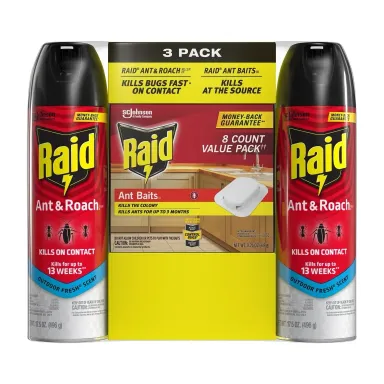 Raid Ant & Roach Aerosol, 2 Pack with Bait Trap