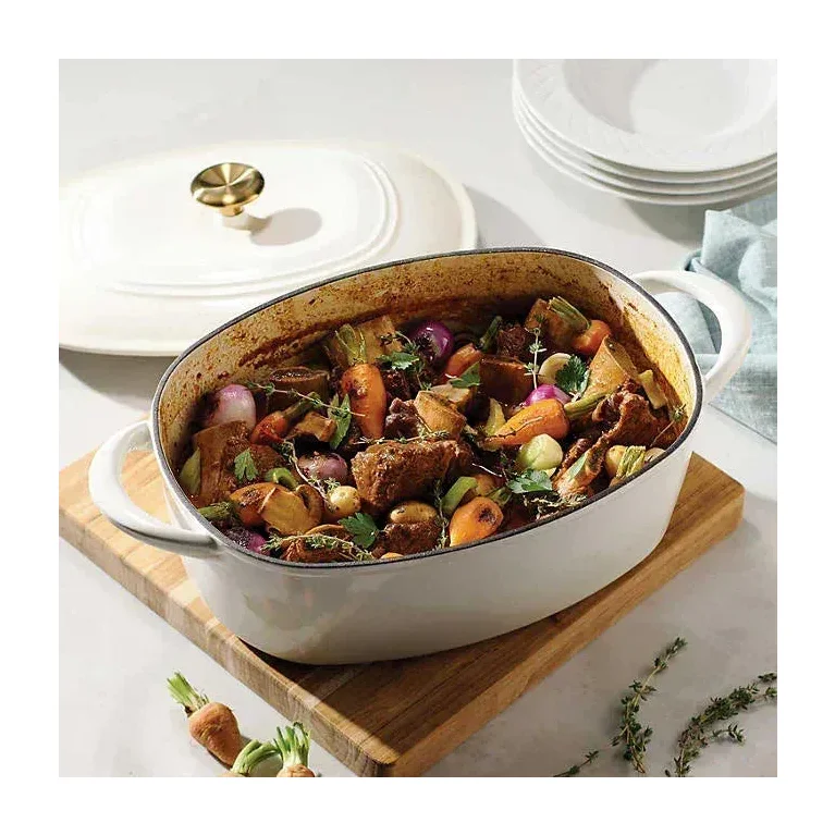 Tramontina Cast Iron Oval Dutch Oven Pot with Lid, Black with Gold