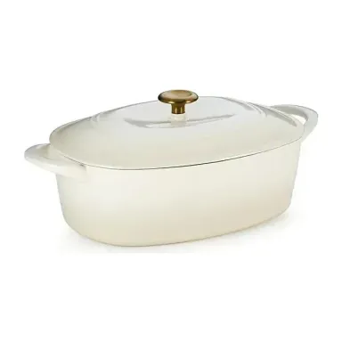 Tramontina Cast Iron Oval Dutch Oven Pot with Lid, Latte with Gold