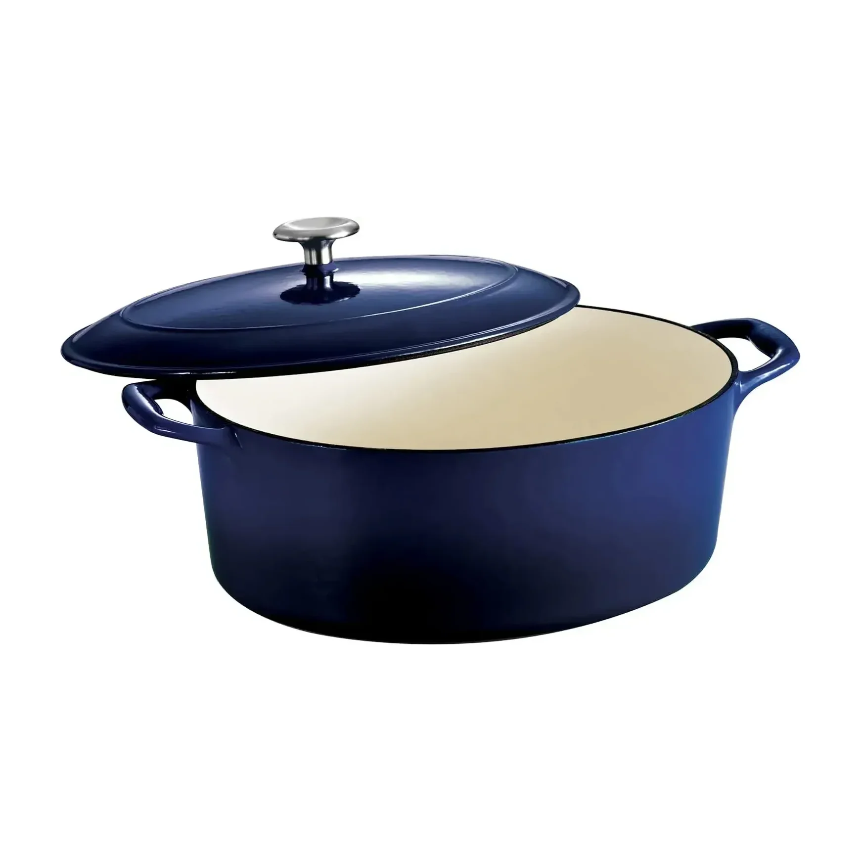 Tramontina Cast Iron Oval Dutch Oven Pot with Lid, Latte with Gold