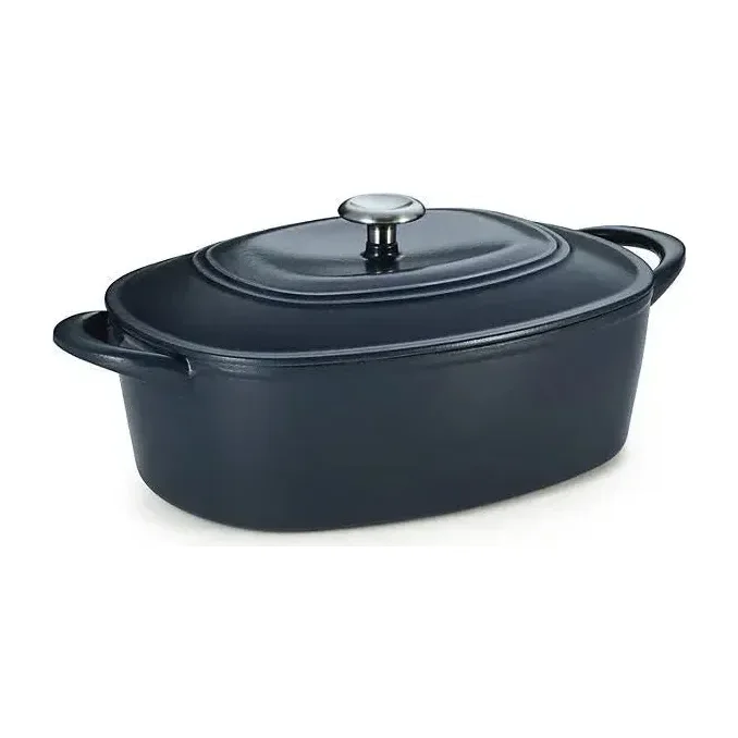 Tramontina Cast Iron Oval Dutch Oven Pot with Lid, Navy with Silver